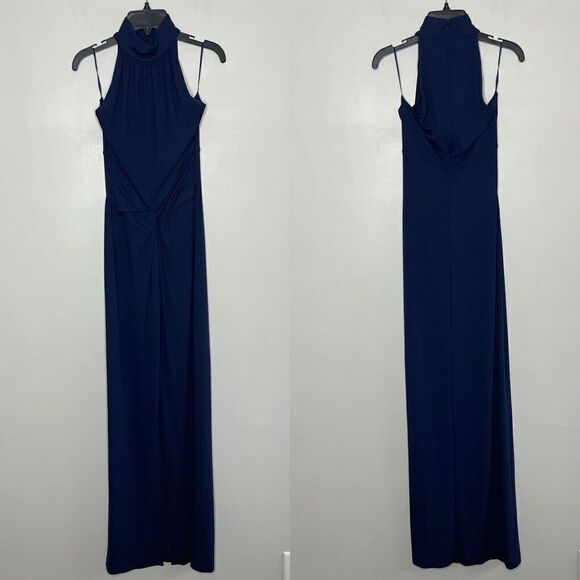MICHAEL KORS COLLECTION Gown Womens 4 Navy Blue High Neck Sleeveless Dress Italy - Picture 1 of 9